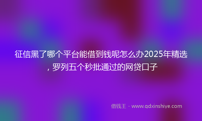 征信黑了哪个平台能借到钱呢怎么办2025年精选，罗列五个秒批通过的网贷口子