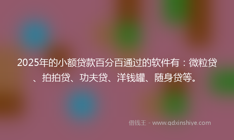 2025年的小额贷款百分百通过的软件有：微粒贷、拍拍贷、功夫贷、洋钱罐、随身贷等。