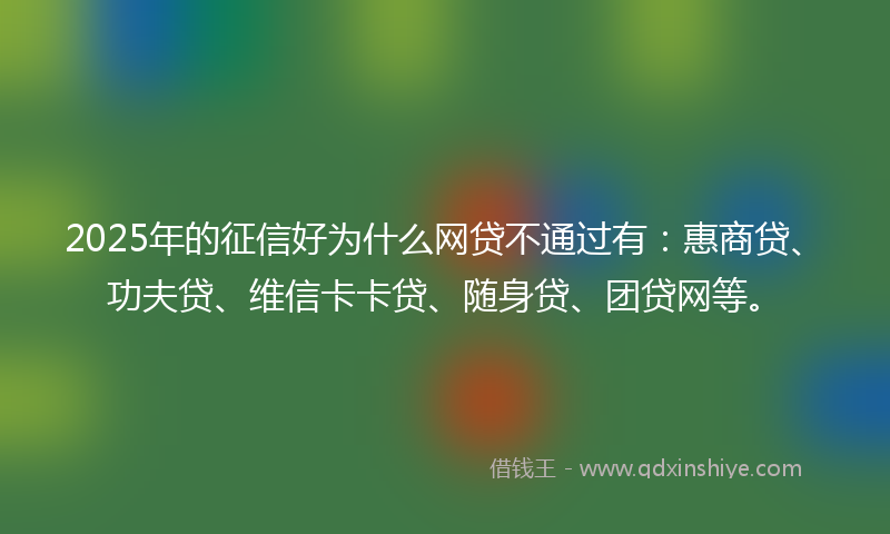 2025年的征信好为什么网贷不通过有：惠商贷、功夫贷、维信卡卡贷、随身贷、团贷网等。