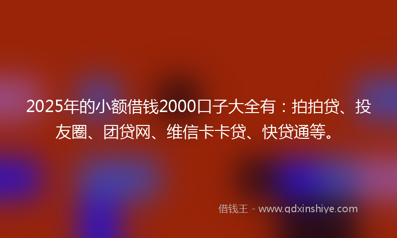 2025年的小额借钱2000口子大全有：拍拍贷、投友圈、团贷网、维信卡卡贷、快贷通等。