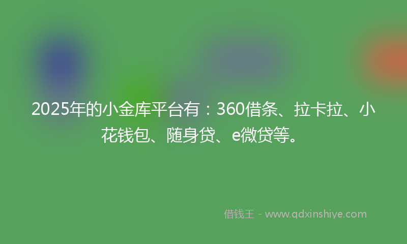 2025年的小金库平台有：360借条、拉卡拉、小花钱包、随身贷、e微贷等。