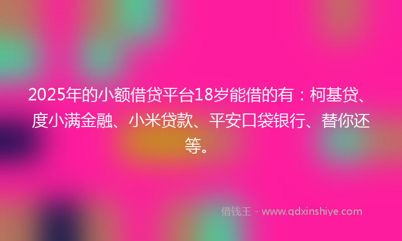 2025年的小额借贷平台18岁能借的有：柯基贷、度小满金融、小米贷款、平安口袋银行、替你还等。