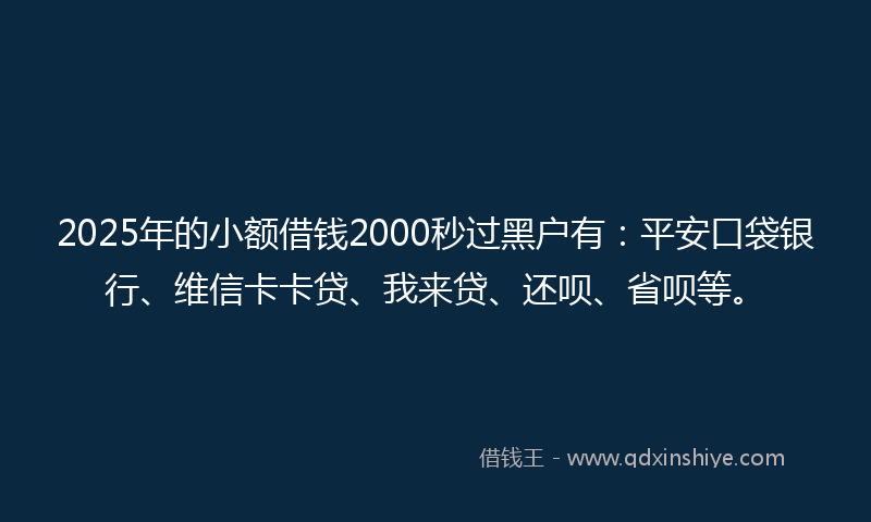 2025年的小额借钱2000秒过黑户有：平安口袋银行、维信卡卡贷、我来贷、还呗、省呗等。