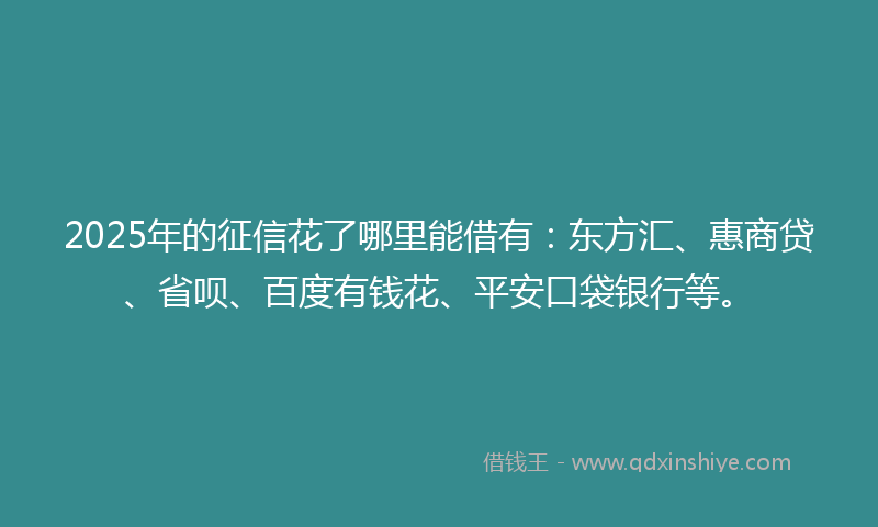 2025年的征信花了哪里能借有：东方汇、惠商贷、省呗、百度有钱花、平安口袋银行等。