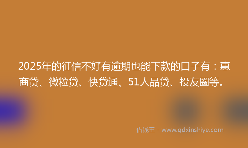 2025年的征信不好有逾期也能下款的口子有：惠商贷、微粒贷、快贷通、51人品贷、投友圈等。