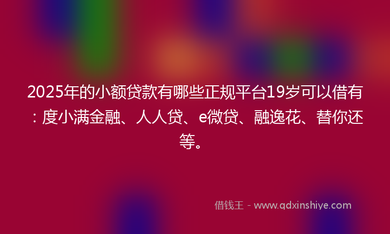 2025年的小额贷款有哪些正规平台19岁可以借有：度小满金融、人人贷、e微贷、融逸花、替你还等。