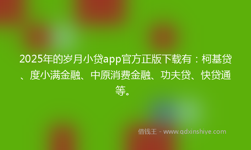 2025年的岁月小贷app官方正版下载有：柯基贷、度小满金融、中原消费金融、功夫贷、快贷通等。