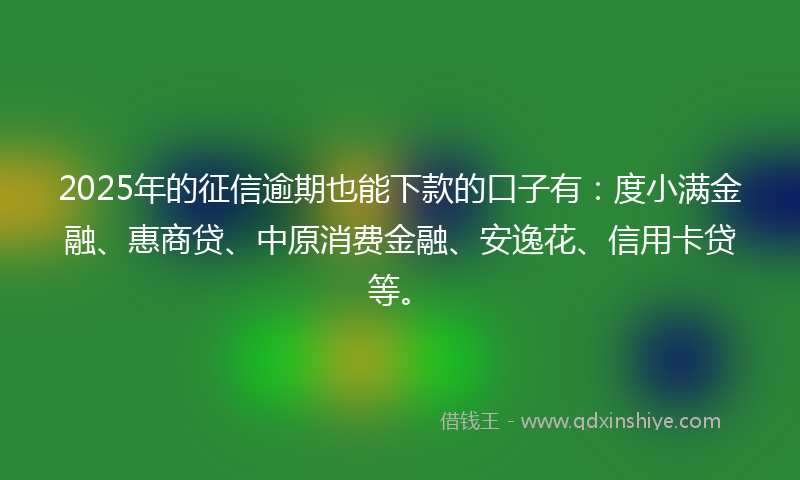 2025年的征信逾期也能下款的口子有：度小满金融、惠商贷、中原消费金融、安逸花、信用卡贷等。