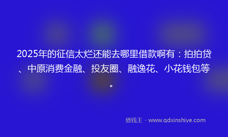 2025年的征信太烂还能去哪里借款啊有：拍拍贷、中原消费金融、投友圈、融逸花、小花钱包等。