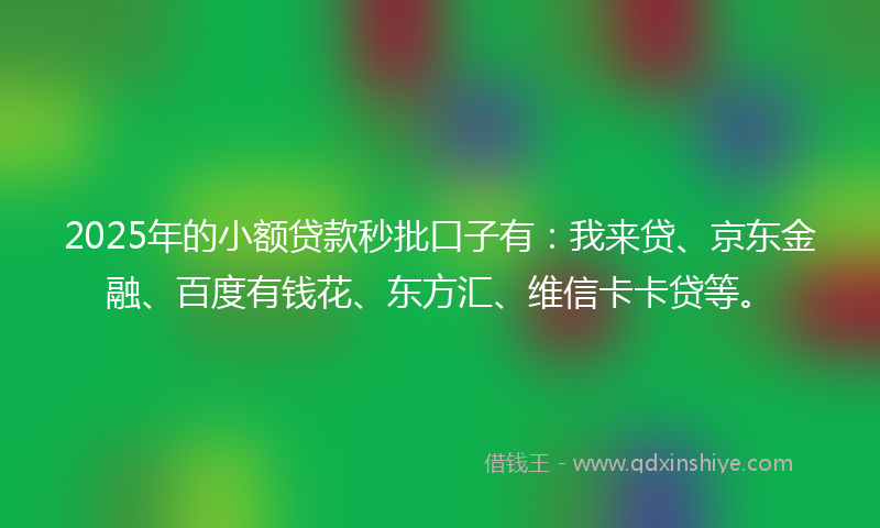 2025年的小额贷款秒批口子有：我来贷、京东金融、百度有钱花、东方汇、维信卡卡贷等。