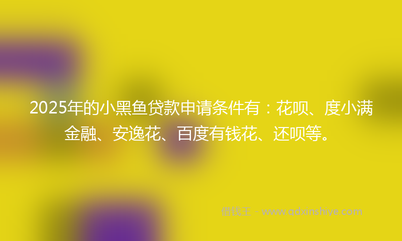 2025年的小黑鱼贷款申请条件有：花呗、度小满金融、安逸花、百度有钱花、还呗等。