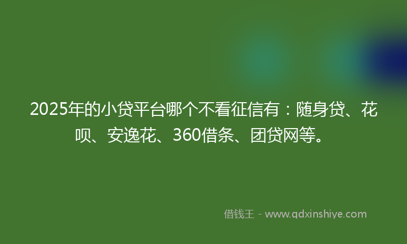 2025年的小贷平台哪个不看征信有：随身贷、花呗、安逸花、360借条、团贷网等。