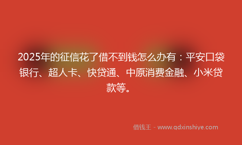2025年的征信花了借不到钱怎么办有：平安口袋银行、超人卡、快贷通、中原消费金融、小米贷款等。
