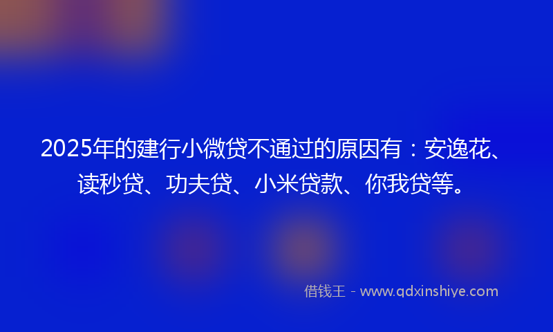 2025年的建行小微贷不通过的原因有：安逸花、读秒贷、功夫贷、小米贷款、你我贷等。