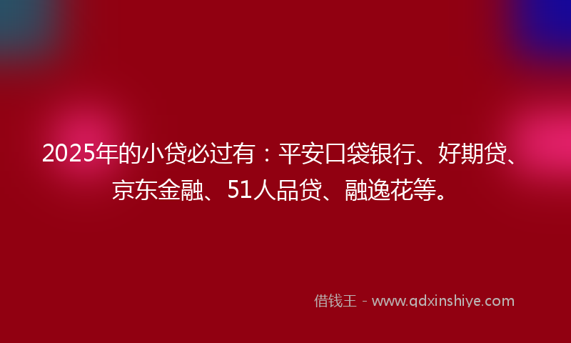 2025年的小贷必过有：平安口袋银行、好期贷、京东金融、51人品贷、融逸花等。