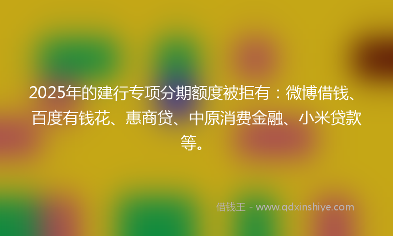 2025年的建行专项分期额度被拒有：微博借钱、百度有钱花、惠商贷、中原消费金融、小米贷款等。