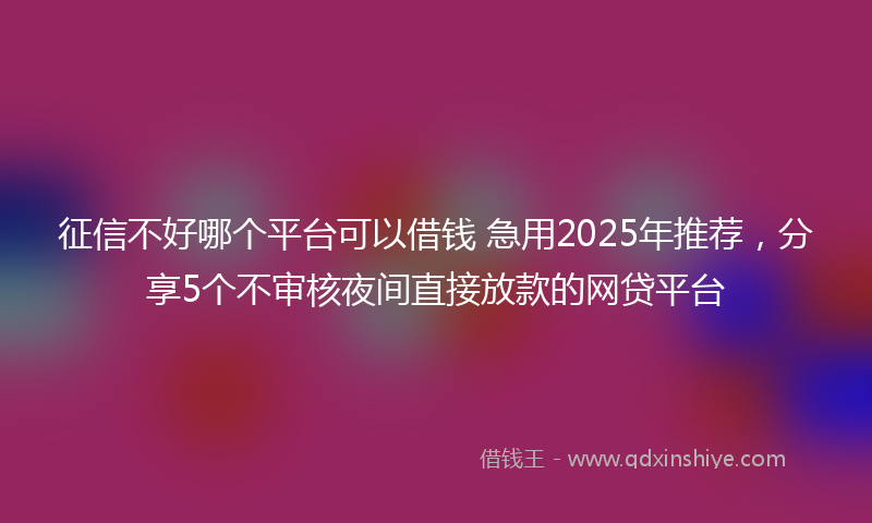 征信不好哪个平台可以借钱 急用2025年推荐，分享5个不审核夜间直接放款的网贷平台