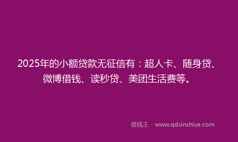 2025年的小额贷款无征信有：超人卡、随身贷、微博借钱、读秒贷、美团生活费等。