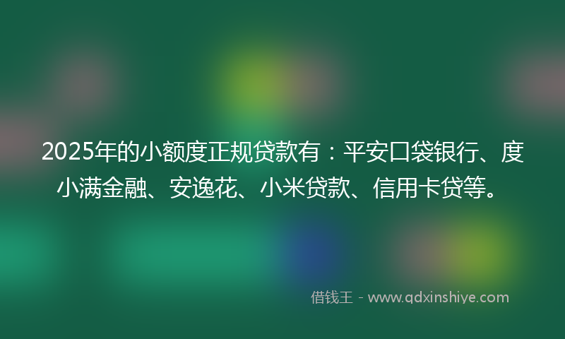 2025年的小额度正规贷款有：平安口袋银行、度小满金融、安逸花、小米贷款、信用卡贷等。