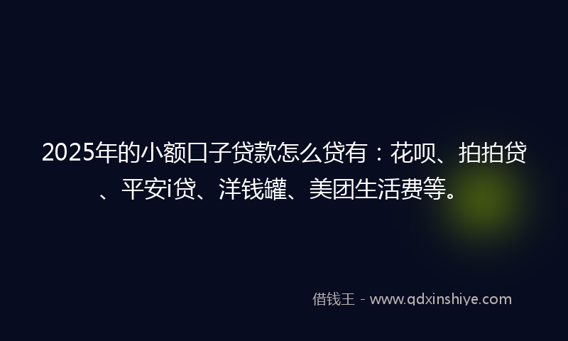 2025年的小额口子贷款怎么贷有：花呗、拍拍贷、平安i贷、洋钱罐、美团生活费等。