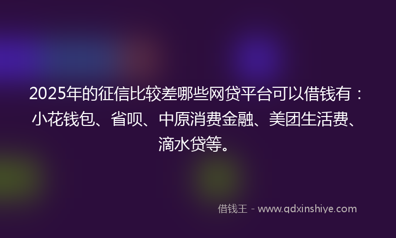 2025年的征信比较差哪些网贷平台可以借钱有：小花钱包、省呗、中原消费金融、美团生活费、滴水贷等。