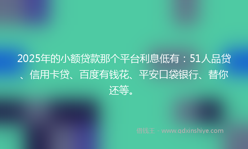 2025年的小额贷款那个平台利息低有：51人品贷、信用卡贷、百度有钱花、平安口袋银行、替你还等。