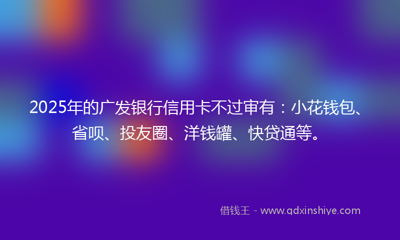 2025年的广发银行信用卡不过审有：小花钱包、省呗、投友圈、洋钱罐、快贷通等。