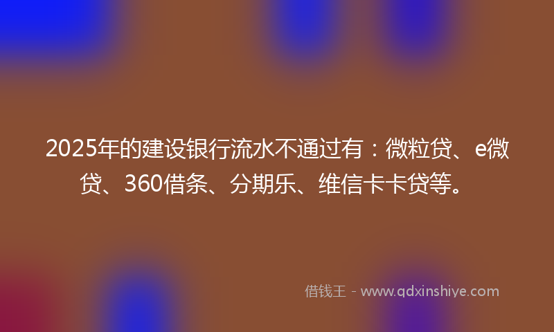 2025年的建设银行流水不通过有：微粒贷、e微贷、360借条、分期乐、维信卡卡贷等。