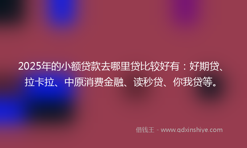 2025年的小额贷款去哪里贷比较好有：好期贷、拉卡拉、中原消费金融、读秒贷、你我贷等。