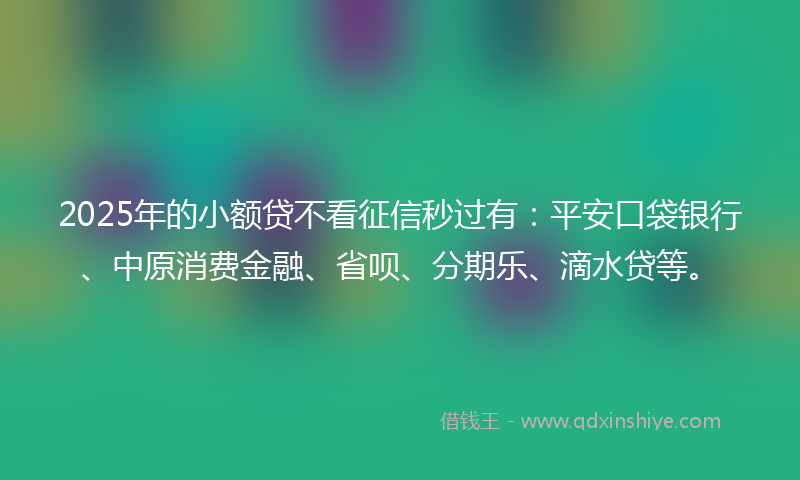 2025年的小额贷不看征信秒过有：平安口袋银行、中原消费金融、省呗、分期乐、滴水贷等。