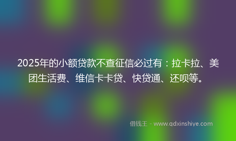 2025年的小额贷款不查征信必过有：拉卡拉、美团生活费、维信卡卡贷、快贷通、还呗等。
