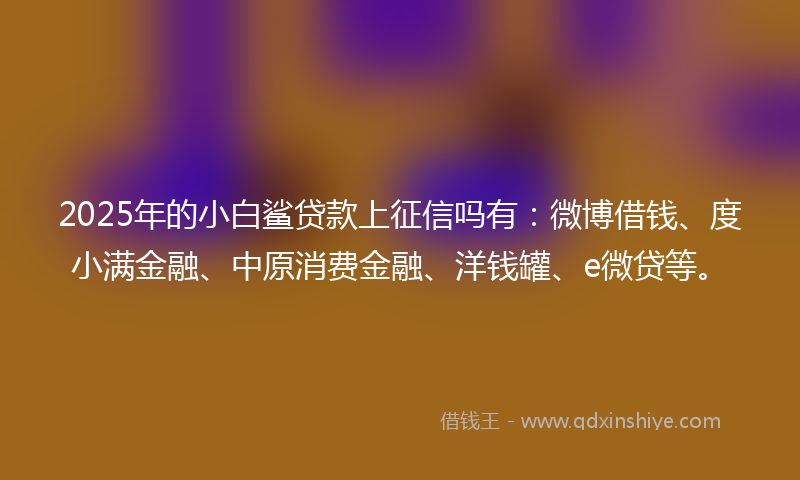 2025年的小白鲨贷款上征信吗有：微博借钱、度小满金融、中原消费金融、洋钱罐、e微贷等。