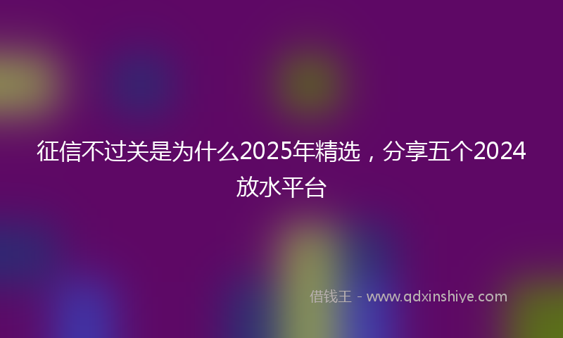 征信不过关是为什么2025年精选，分享五个2024放水平台