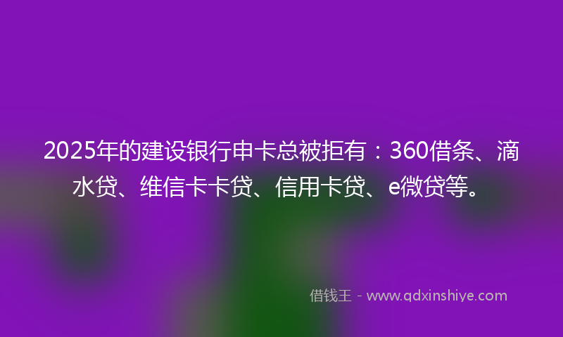 2025年的建设银行申卡总被拒有：360借条、滴水贷、维信卡卡贷、信用卡贷、e微贷等。