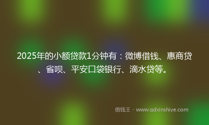 2025年的小额贷款1分钟有：微博借钱、惠商贷、省呗、平安口袋银行、滴水贷等。