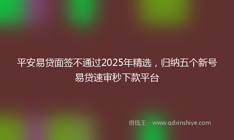 平安易贷面签不通过2025年精选，归纳五个新号易贷速审秒下款平台