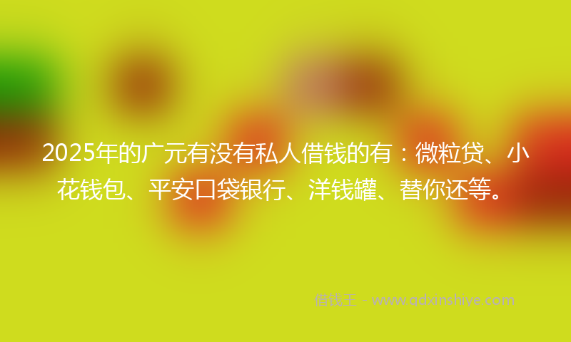 2025年的广元有没有私人借钱的有：微粒贷、小花钱包、平安口袋银行、洋钱罐、替你还等。
