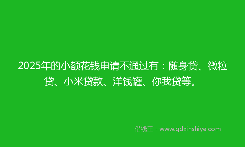 2025年的小额花钱申请不通过有：随身贷、微粒贷、小米贷款、洋钱罐、你我贷等。
