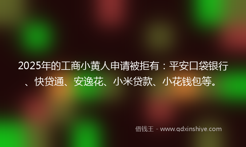 2025年的工商小黄人申请被拒有：平安口袋银行、快贷通、安逸花、小米贷款、小花钱包等。