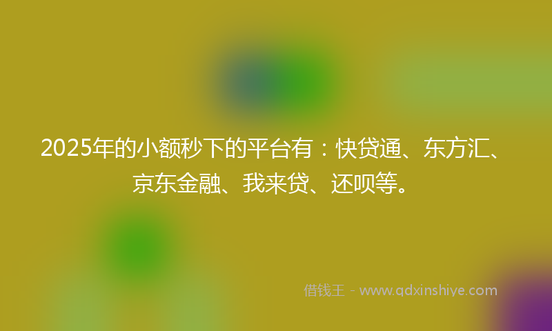 2025年的小额秒下的平台有：快贷通、东方汇、京东金融、我来贷、还呗等。