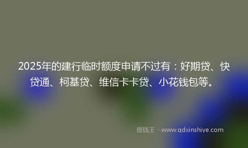 2025年的建行临时额度申请不过有：好期贷、快贷通、柯基贷、维信卡卡贷、小花钱包等。