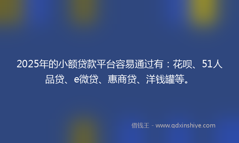 2025年的小额贷款平台容易通过有：花呗、51人品贷、e微贷、惠商贷、洋钱罐等。