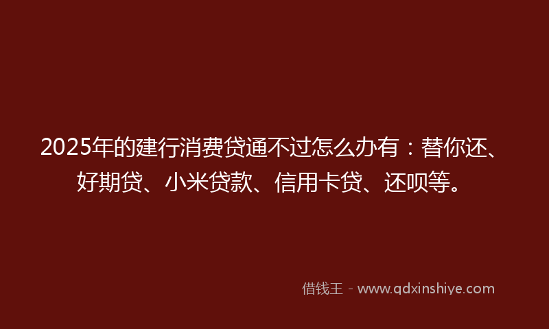 2025年的建行消费贷通不过怎么办有：替你还、好期贷、小米贷款、信用卡贷、还呗等。