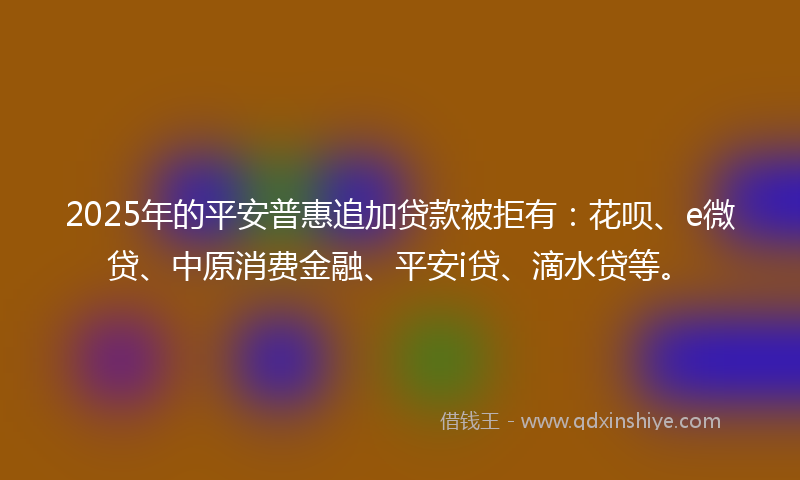 2025年的平安普惠追加贷款被拒有：花呗、e微贷、中原消费金融、平安i贷、滴水贷等。