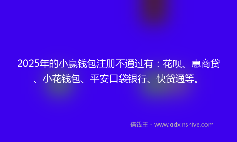 2025年的小赢钱包注册不通过有：花呗、惠商贷、小花钱包、平安口袋银行、快贷通等。
