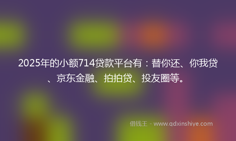 2025年的小额714贷款平台有：替你还、你我贷、京东金融、拍拍贷、投友圈等。