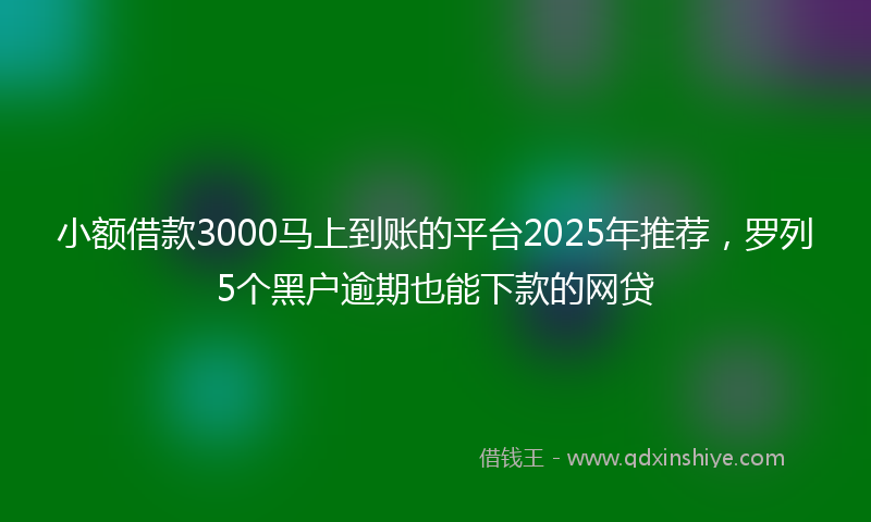 小额借款3000马上到账的平台2025年推荐，罗列5个黑户逾期也能下款的网贷
