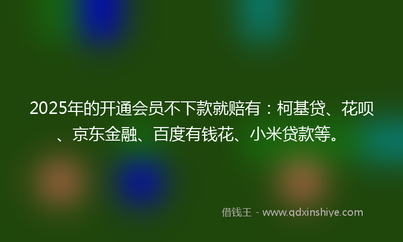 2025年的开通会员不下款就赔有：柯基贷、花呗、京东金融、百度有钱花、小米贷款等。