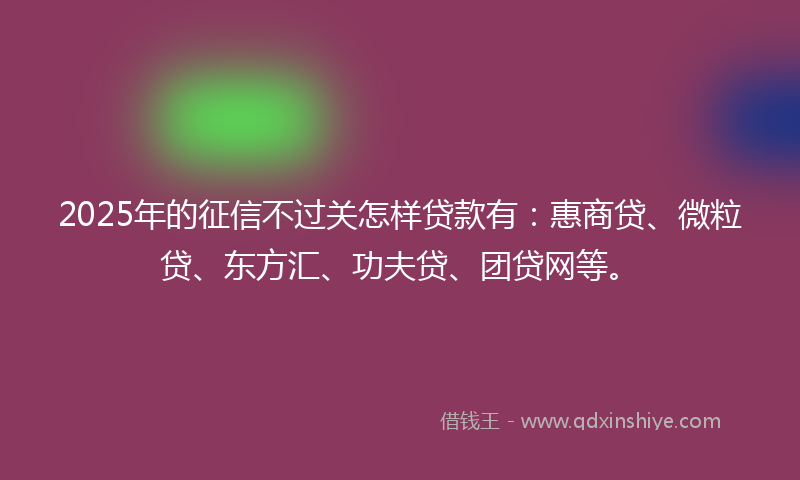 2025年的征信不过关怎样贷款有：惠商贷、微粒贷、东方汇、功夫贷、团贷网等。