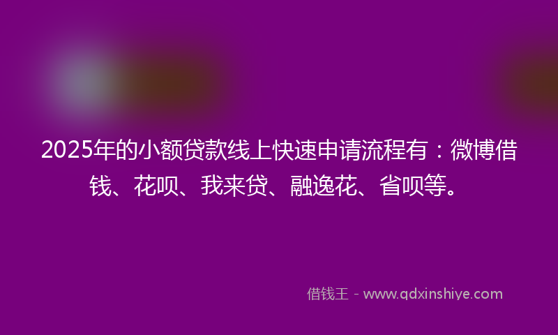 2025年的小额贷款线上快速申请流程有：微博借钱、花呗、我来贷、融逸花、省呗等。
